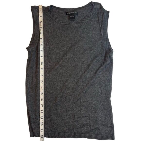 August Silk Sweater Vest Womens Large Gray Rib Knit Wool Blend Preppy Geeky Top - Picture 4 of 9